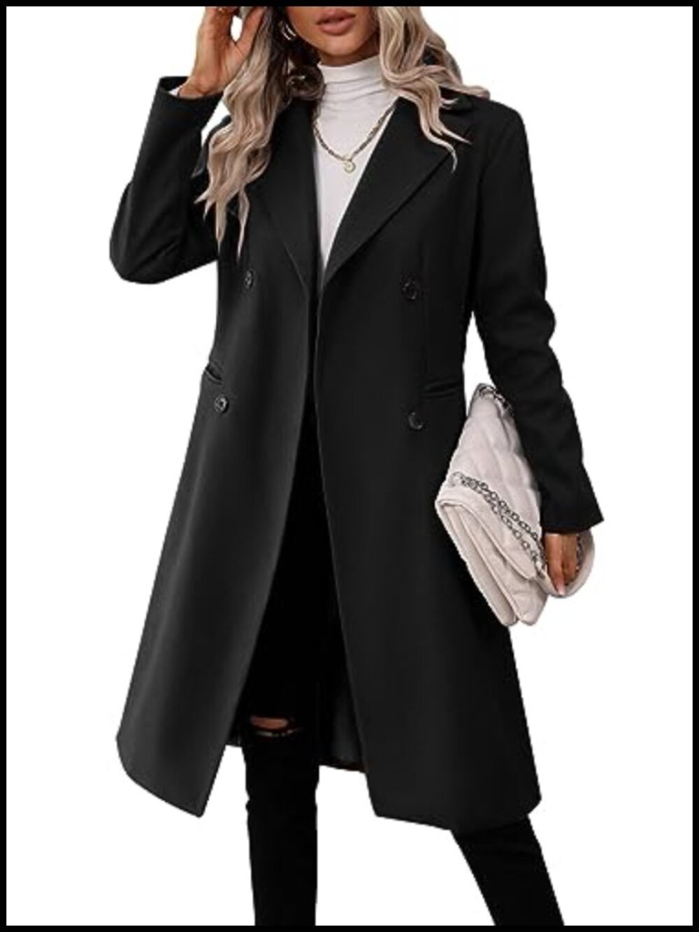 Women's Long Double Breasted Pea Coat Slim Fit Trench Outwear